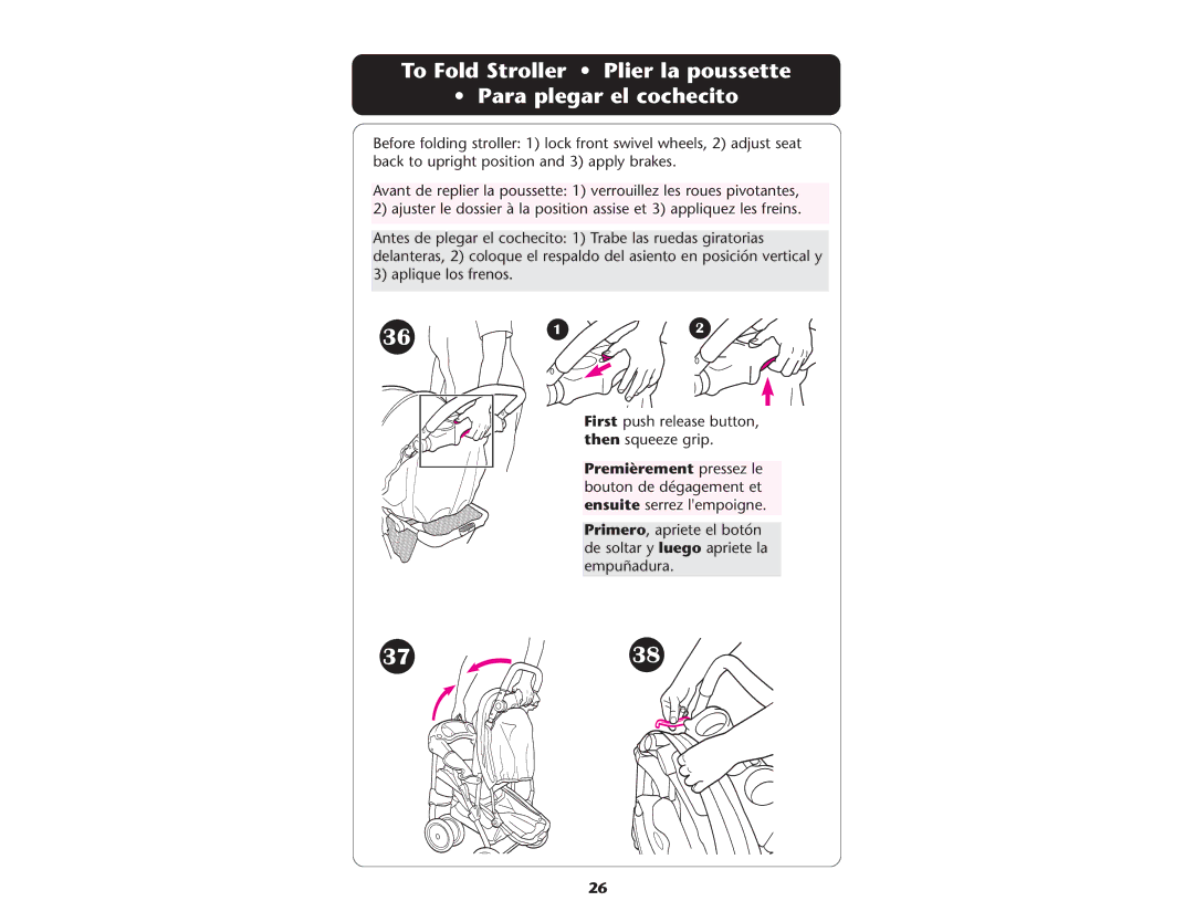 Graco ISPA081AC manual To Fold Stroller Plier la poussette Para plegar el cochecito 