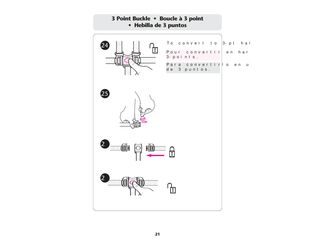 Graco ISPA083AD manual Point Buckle Boucle à 3 point Hebilla de 3 puntos 