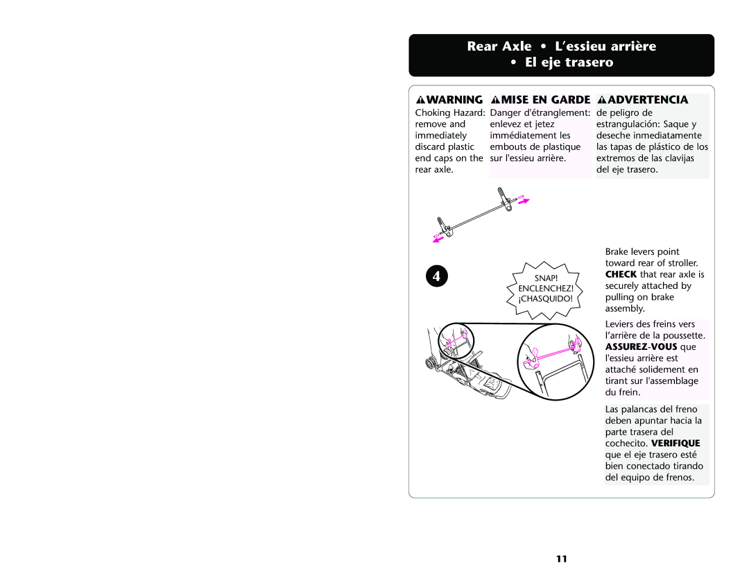 Graco ISPA089AD manual Rear Axle L’essieu arrière El eje trasero, Advertencia 