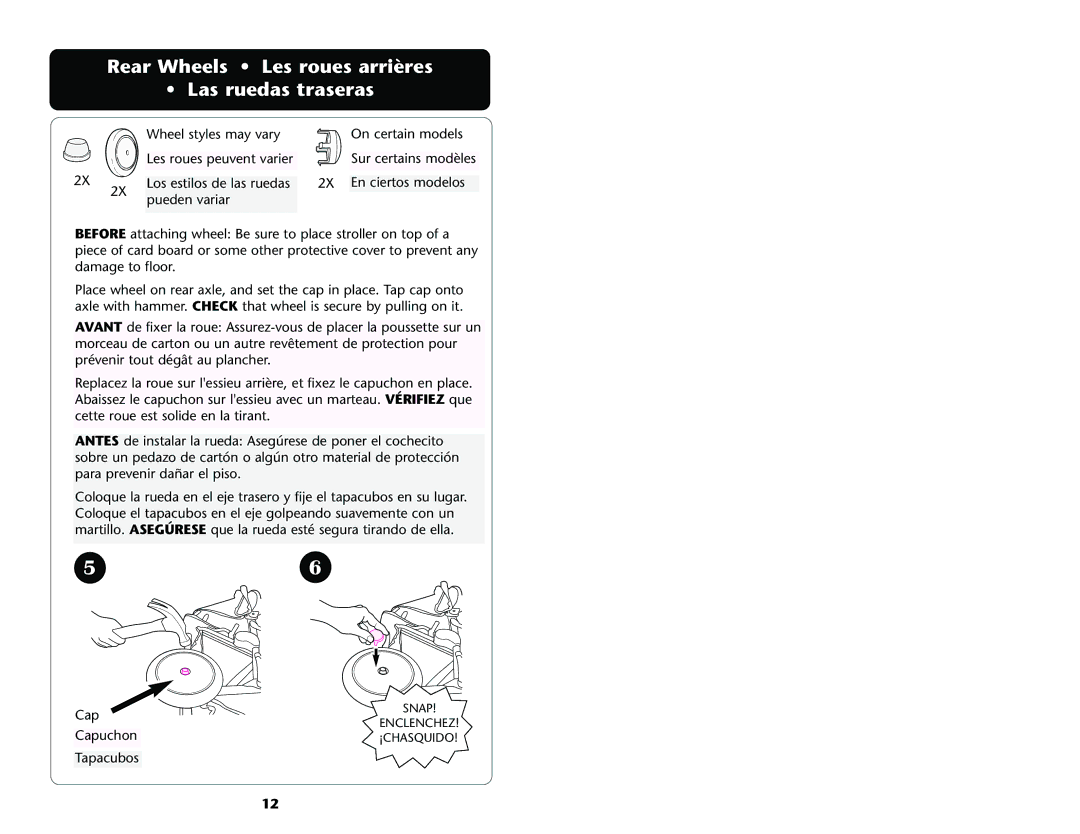 Graco ISPA089AD manual Rear Wheels Les roues arrières Las ruedas traseras 