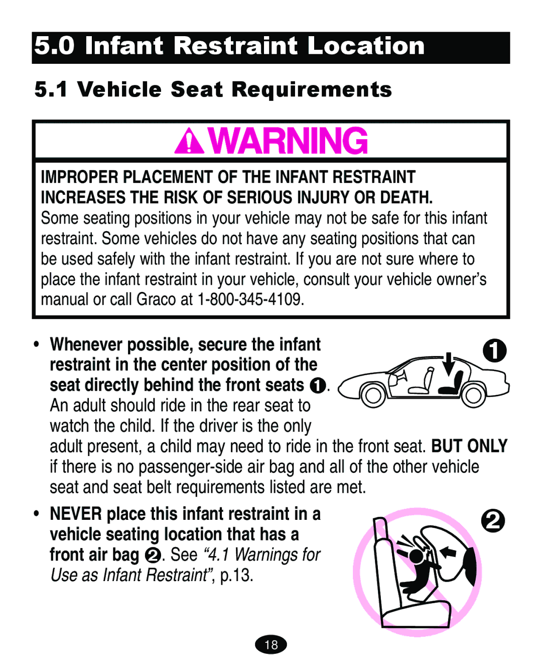 Graco ISPA089AD manual Infant Restraint Location, Vehicle Seat Requirements, Whenever possible, secure the infant 