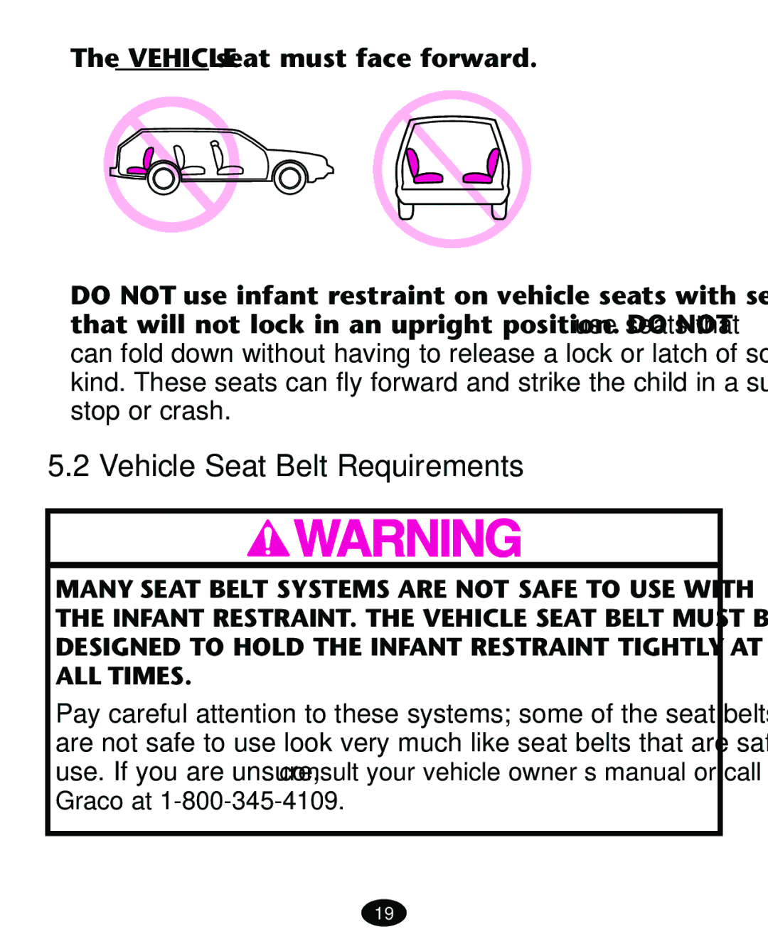 Graco ISPA089AD manual Vehicle Seat Belt Requirements, Vehicle seat must face forward 