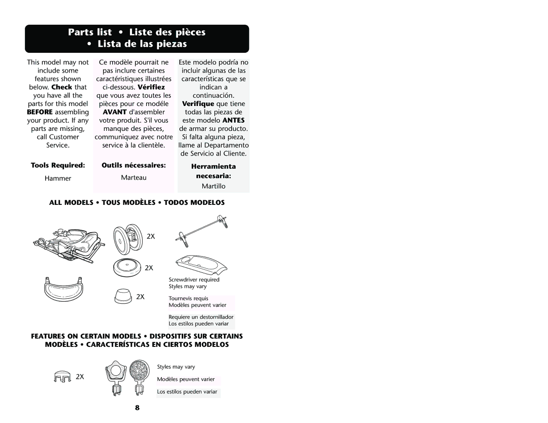 Graco ISPA089AD manual Parts list Liste des pièces Lista de las piezas, Verifique que tiene 