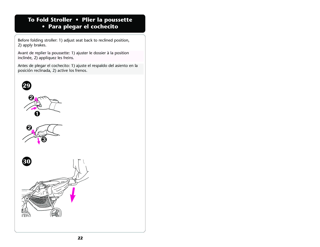 Graco ISPA089AD manual To Fold Stroller Plier la poussette Para plegar el cochecito 