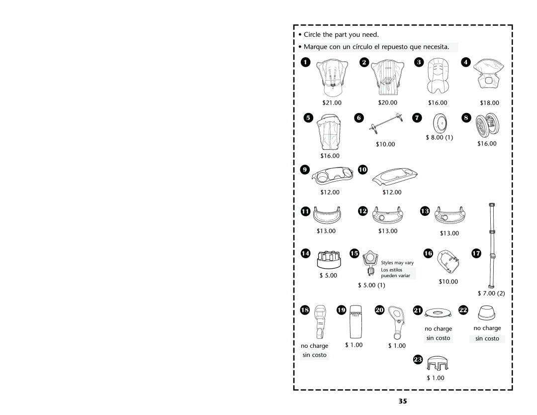 Graco ISPA089AD manual $10.00 $ 5.00 $ 7.00 No charge 