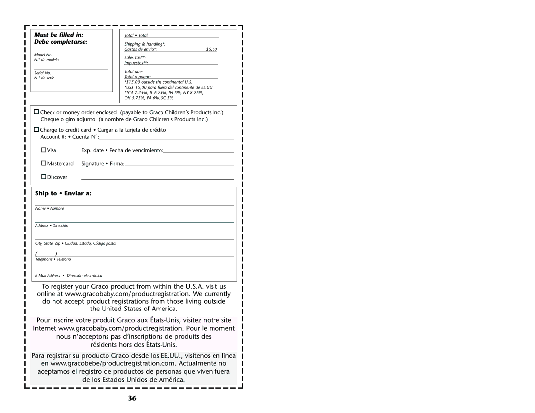 Graco ISPA089AD manual Must be filled in Debe completarse 