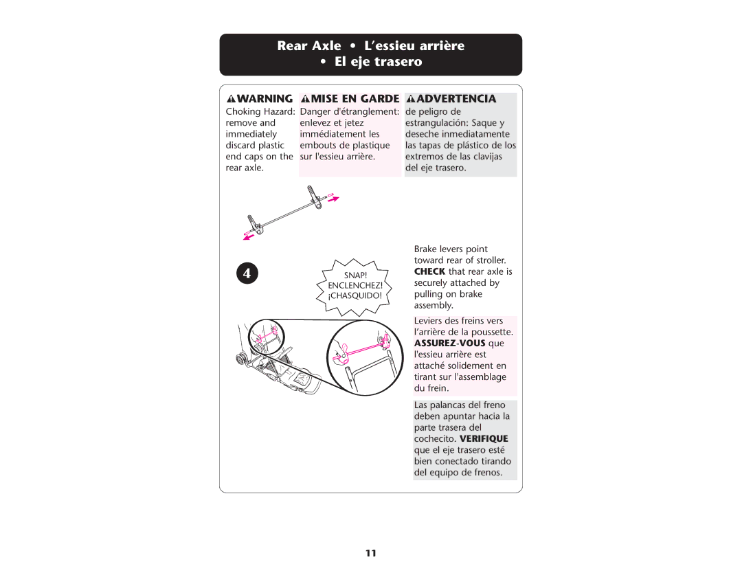 Graco ISPA089AE manual Rear Axle L’essieu arrière El eje trasero, Advertencia 