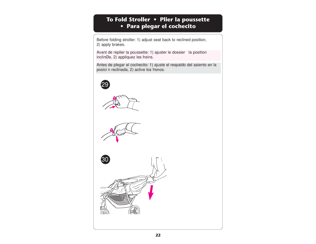 Graco ISPA089AE manual To Fold Stroller Plier la poussette Para plegar el cochecito 