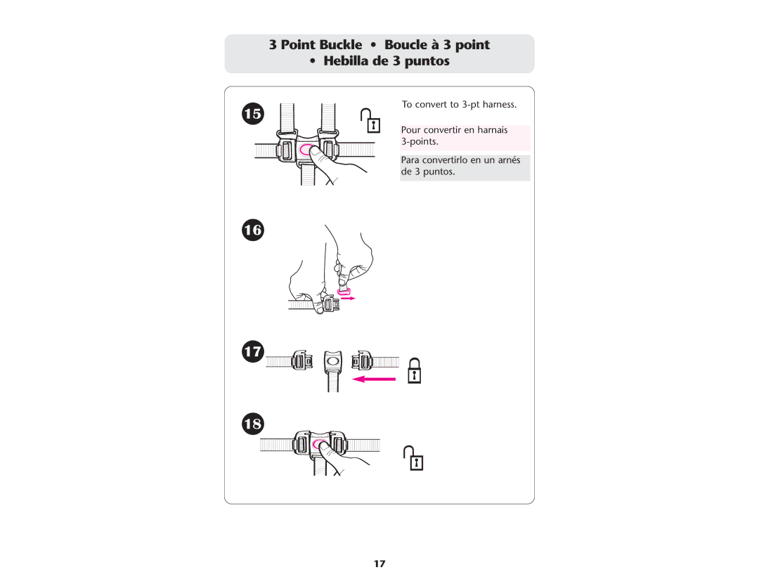 Graco ISPA089AE manual Point Buckle Boucle à 3 point Hebilla de 3 puntos 