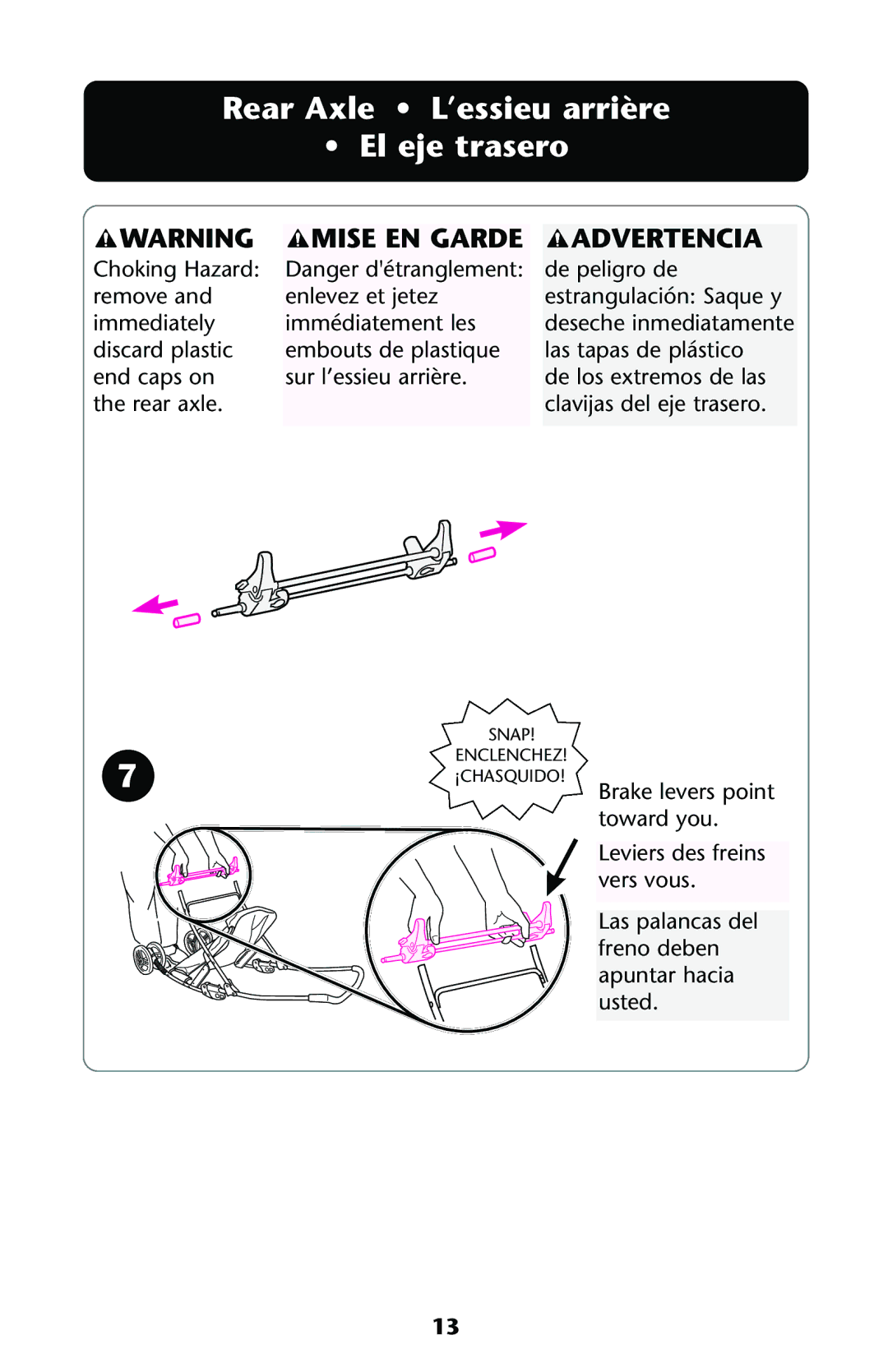 Graco ISPA108AA manual Rear Axle L’essieu arrière El eje trasero, Mise EN Garde Advertencia 