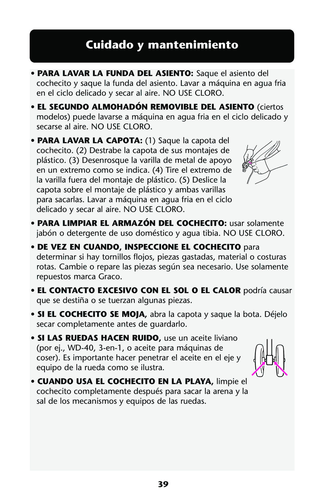 Graco ISPA108AA manual Cuidado y mantenimiento 