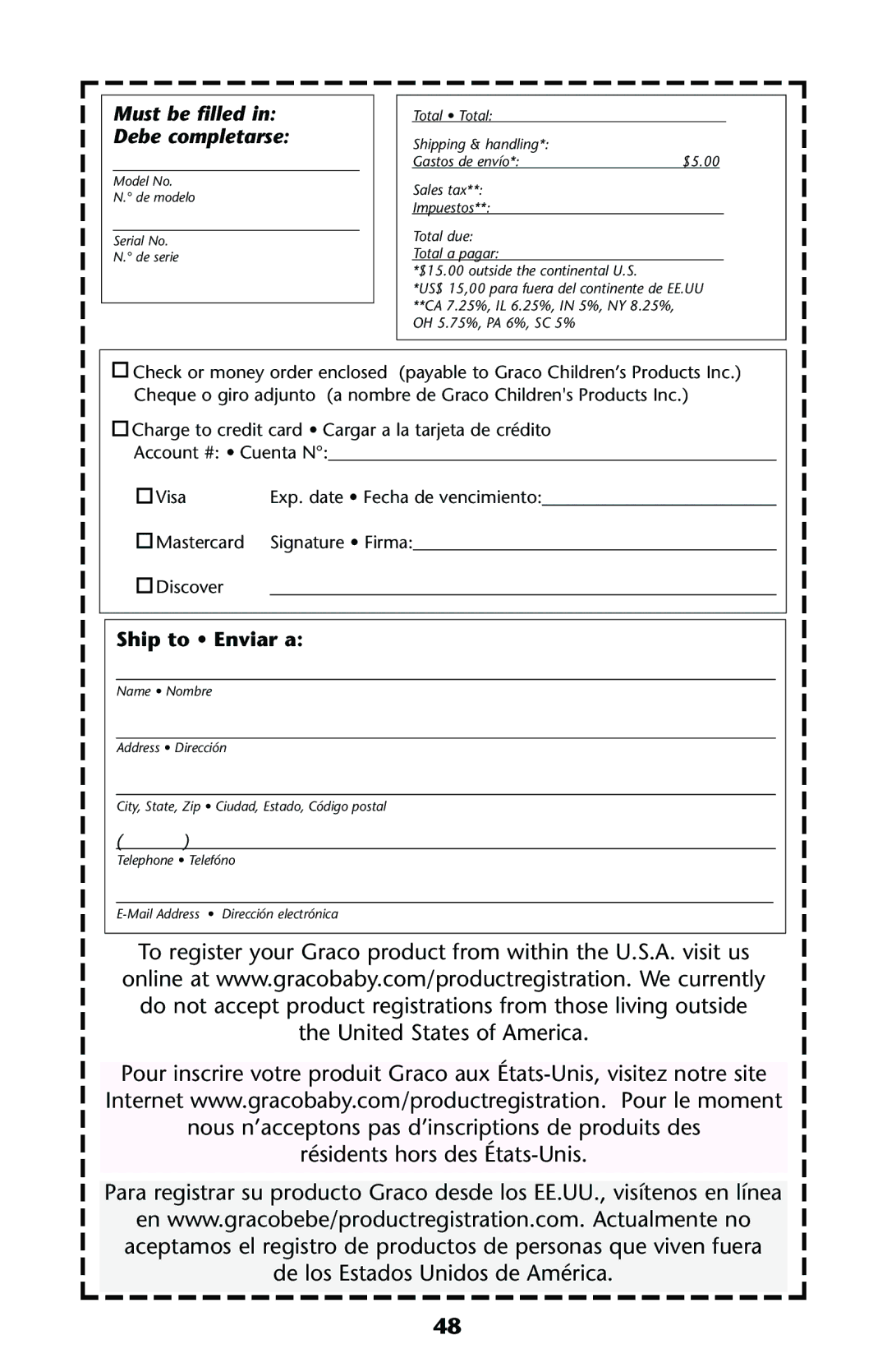 Graco ISPA108AA manual Must be filled in Debe completarse 