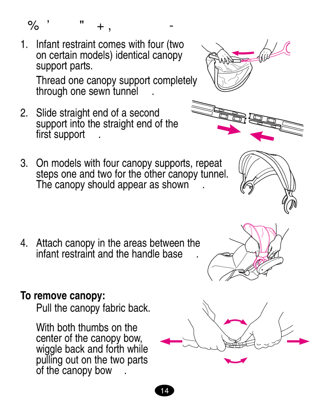 Graco ISPA108AA manual Attaching Canopy on certain models, To remove canopy, Pull the canopy fabric back 