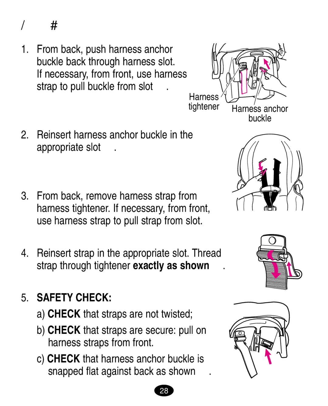 Graco ISPA108AA manual 1 3-Point Harness, Reinsert harness anchor buckle Appropriate slot , Safety Check 