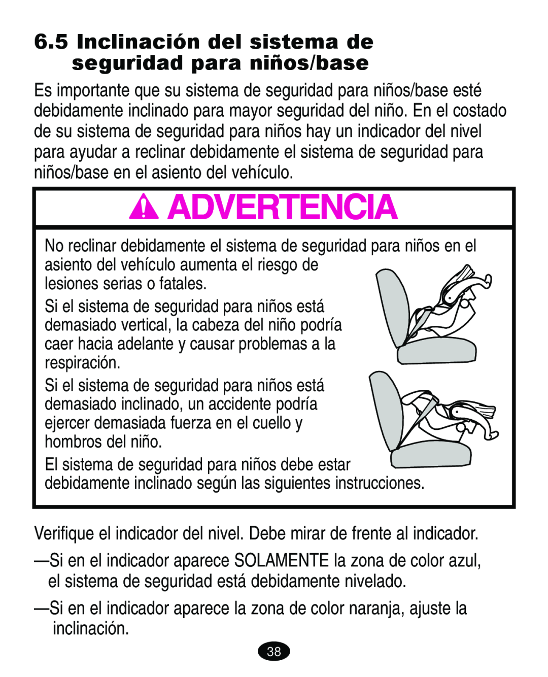 Graco ISPA108AB manual Inclinación del sistema de seguridad para niños/base 