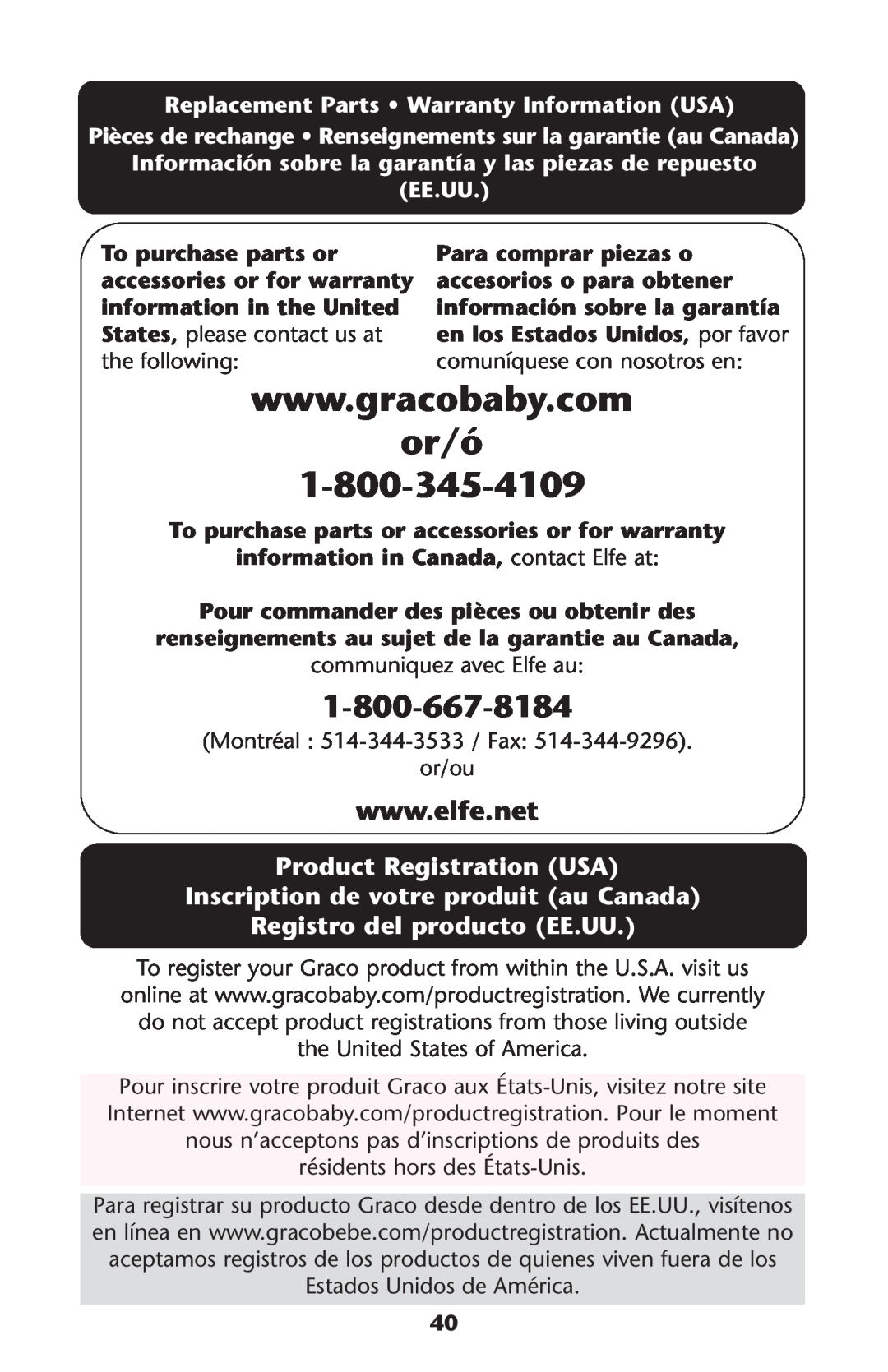 Graco ISPA108AB manual or/ó, Product Registration USA Inscription de votre produit au Canada, Registro del producto EE.UU 