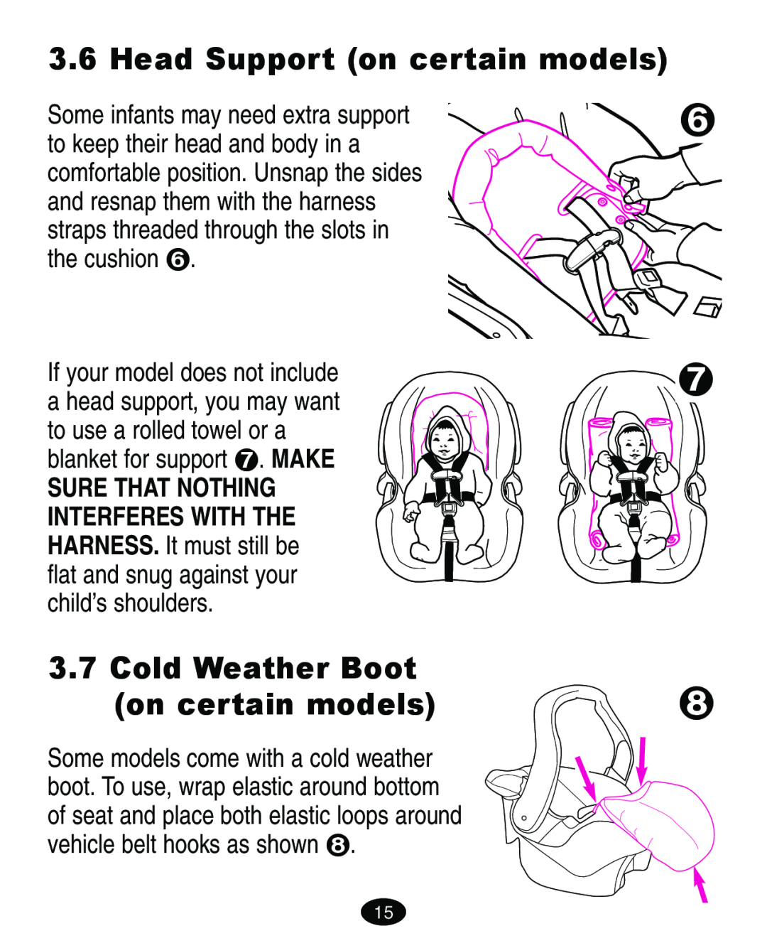Graco ISPA108AB manual Head Support on certain models, Cold Weather Boot on certain models 