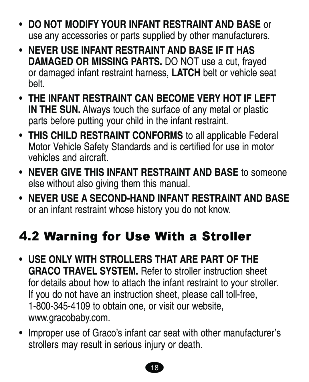 Graco ISPA108AB manual Warning for Use With a Stroller 