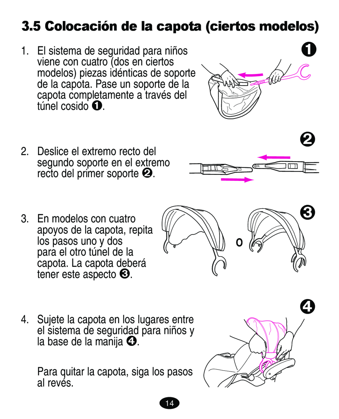 Graco ISPA108AB manual Colocación de la capota ciertos modelos 