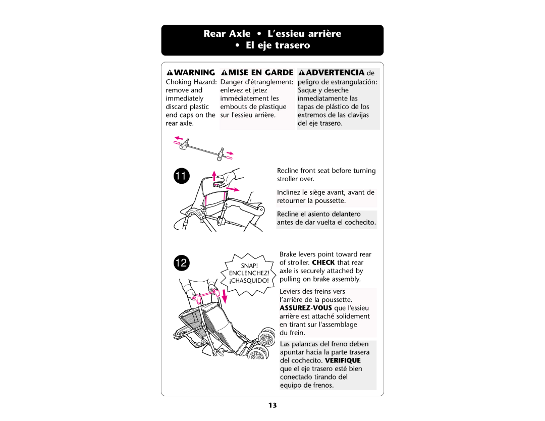 Graco ISPA109AB manual Rear Axle L’essieu arrière El eje trasero, Mise EN Garde 