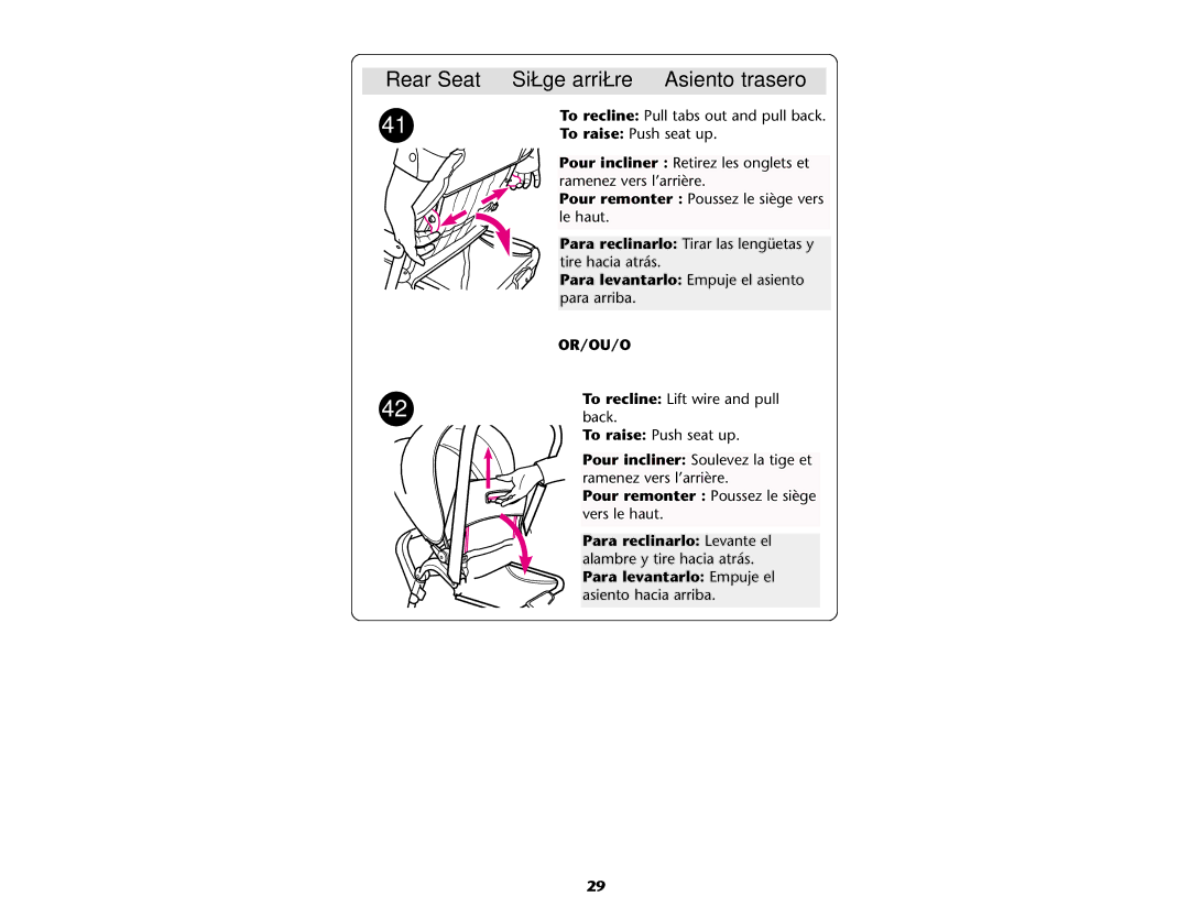 Graco ISPA109AB manual Rear Seat Siège arrière Asiento trasero 