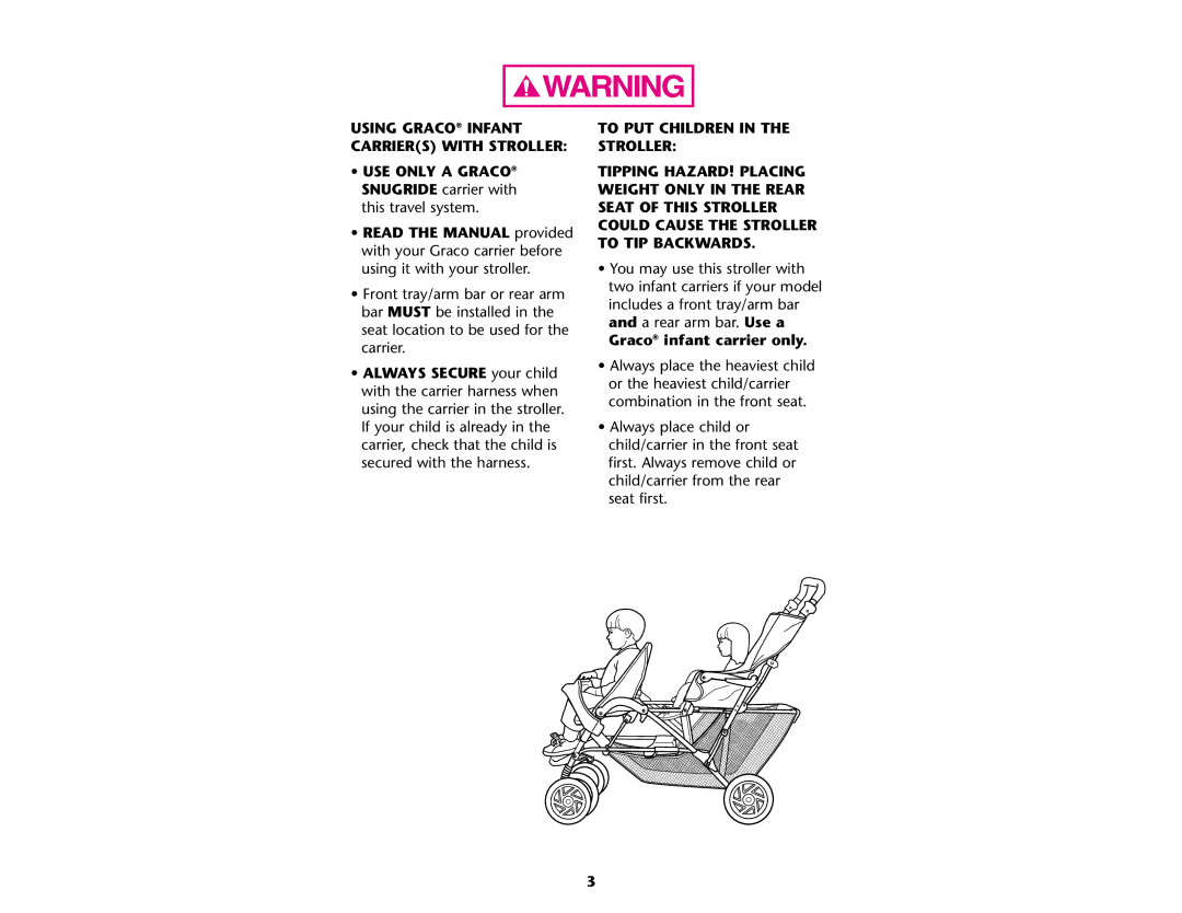 Graco ISPA109AB manual Using Graco Infant Carriers with Stroller, Graco infant carrier only 