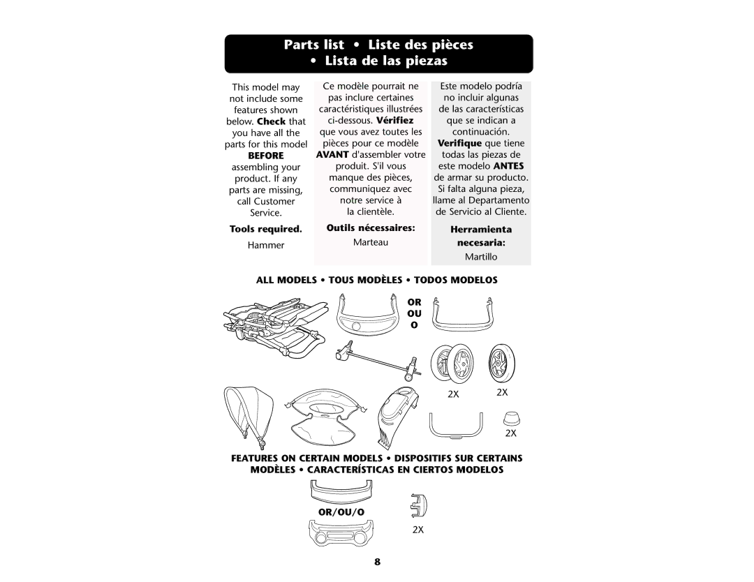 Graco ISPA109AB manual Parts list Liste des pièces Lista de las piezas, Verifique que tiene, Necesaria 