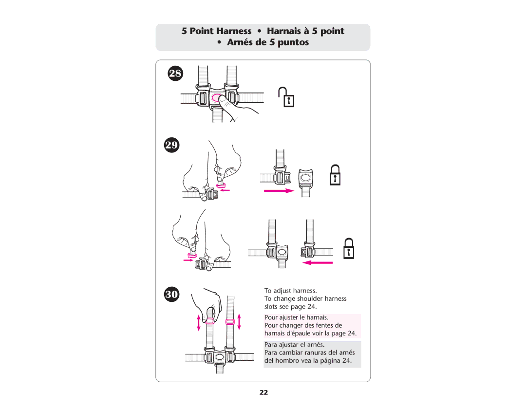 Graco ISPA109AC 08/05 manual Point Harness Harnais à 5 point Arnés de 5 puntos 