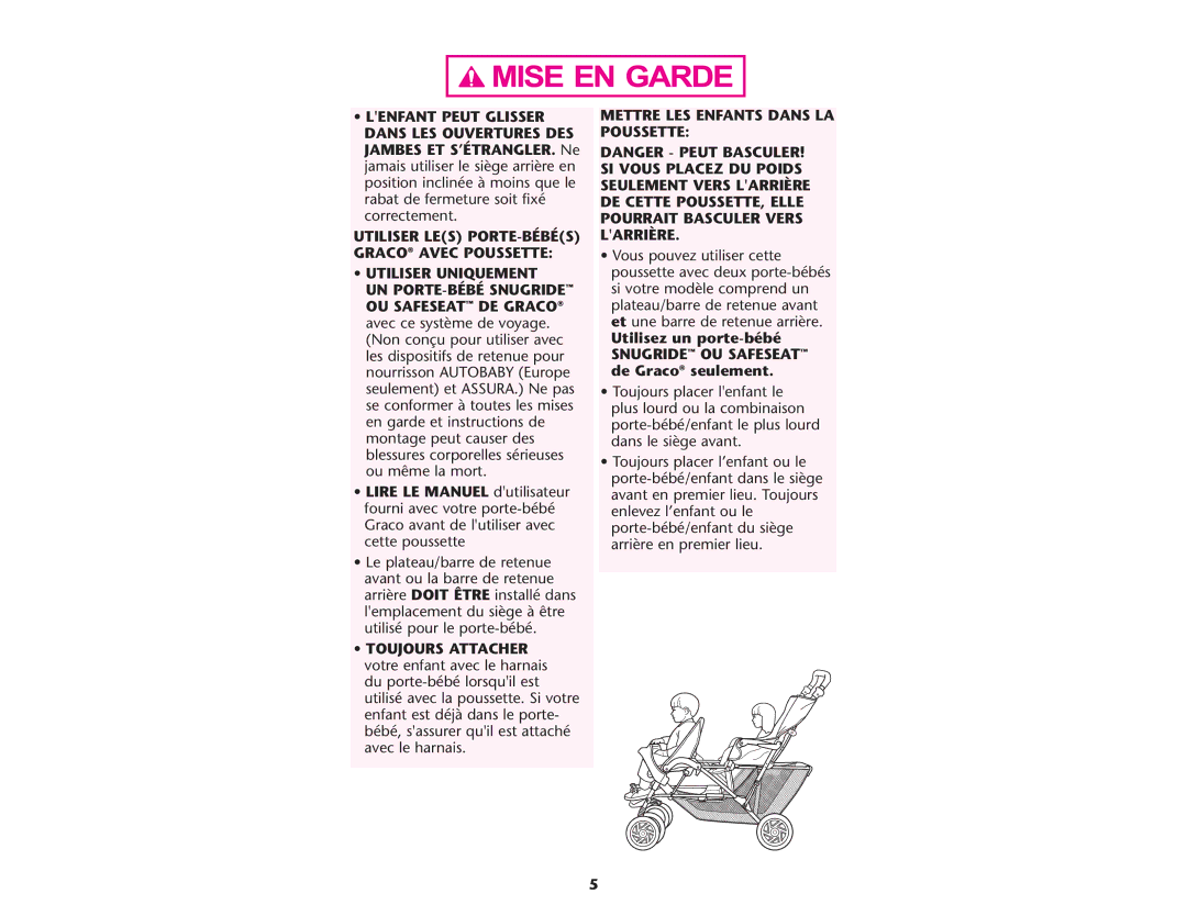 Graco ISPA109AC 08/05 manual Mettre LES Enfants Dans LA Poussette 