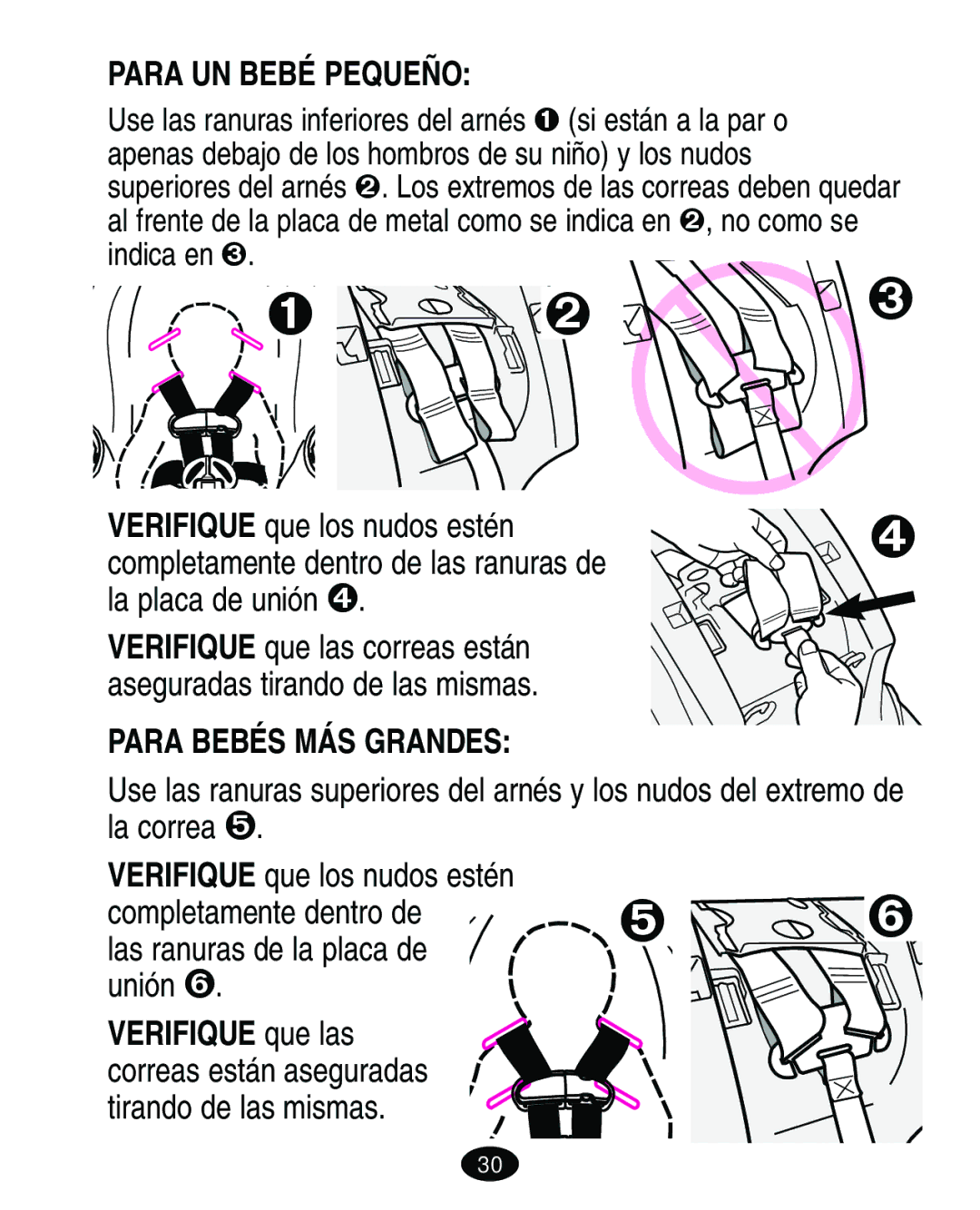 Graco ISPA109AC manual Para UN Bebé Pequeño, Para Bebés MÁS Grandes, Las ranuras de la placa de unión 