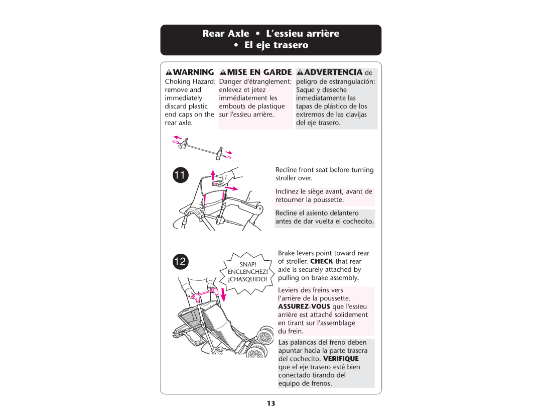 Graco ISPA109AC manual Rear Axle L’essieu arrière El eje trasero, Mise EN Garde 