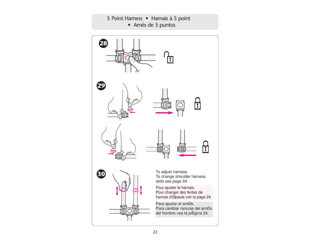 Graco ISPA109AC manual Point Harness Harnais à 5 point Arnés de 5 puntos 