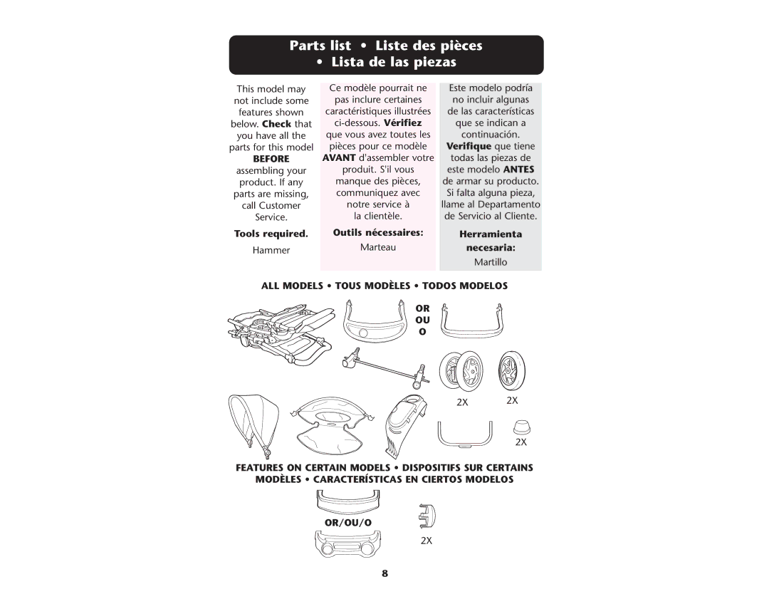 Graco ISPA109AC manual Parts list Liste des pièces Lista de las piezas, Verifique que tiene 