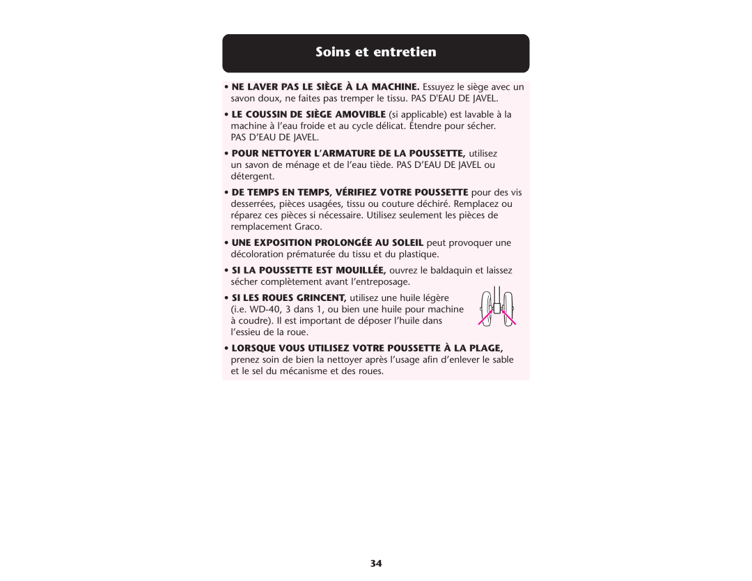 Graco ISPA109AC manual Soins et entretien 
