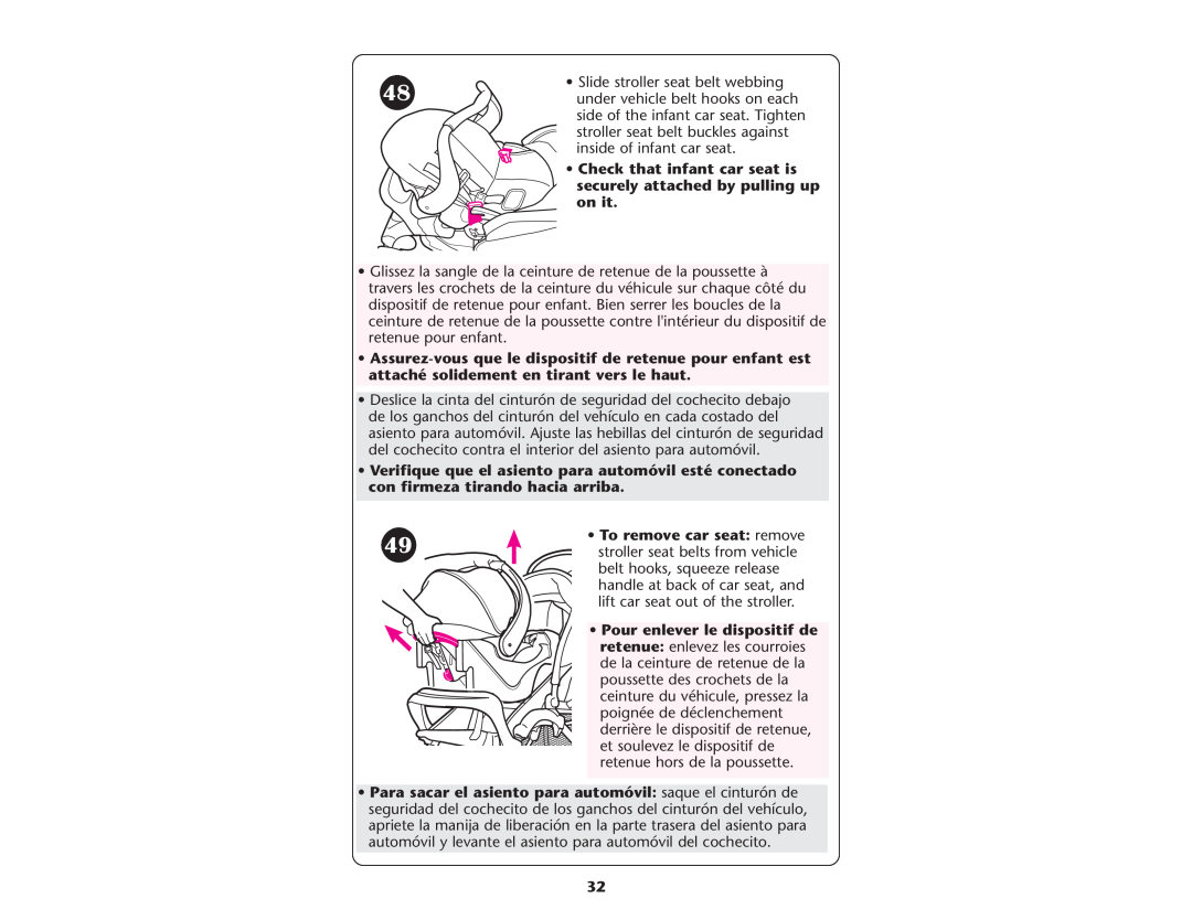 Graco ISPA109AC manual Check that infant car seat is securely attached by pulling up on it 