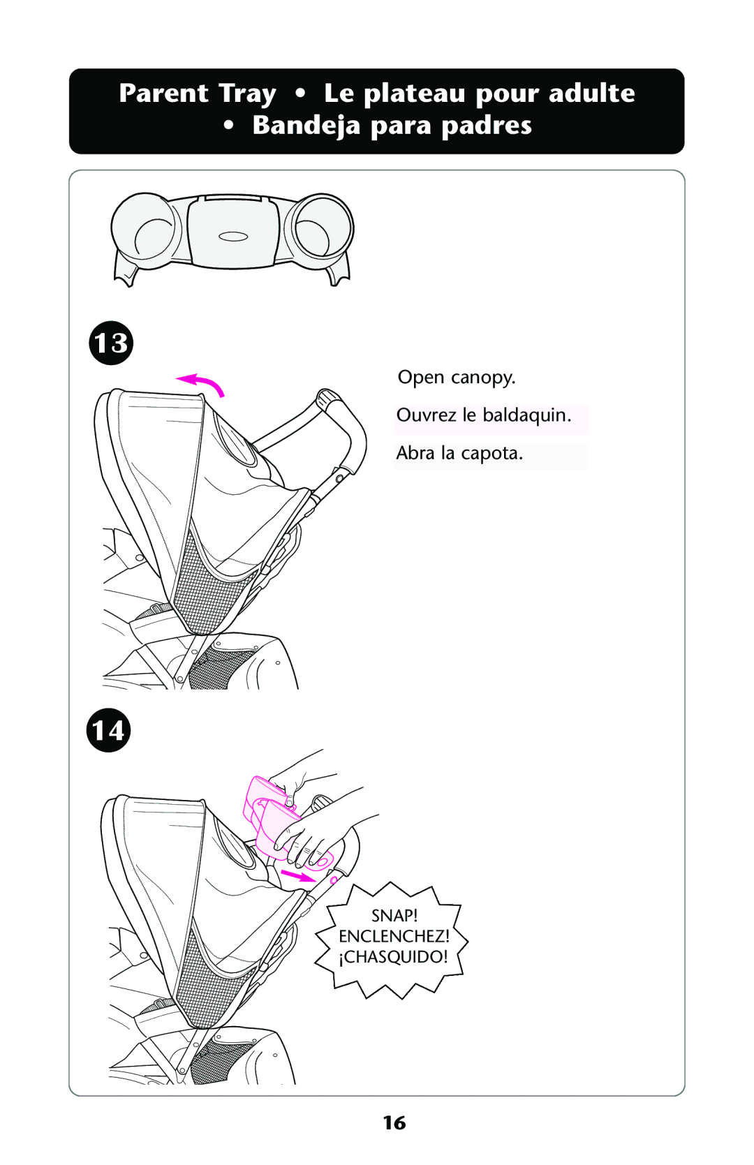 Graco ISPA112AA owner manual Parent Tray Le plateau pour adulte Bandeja para padres 