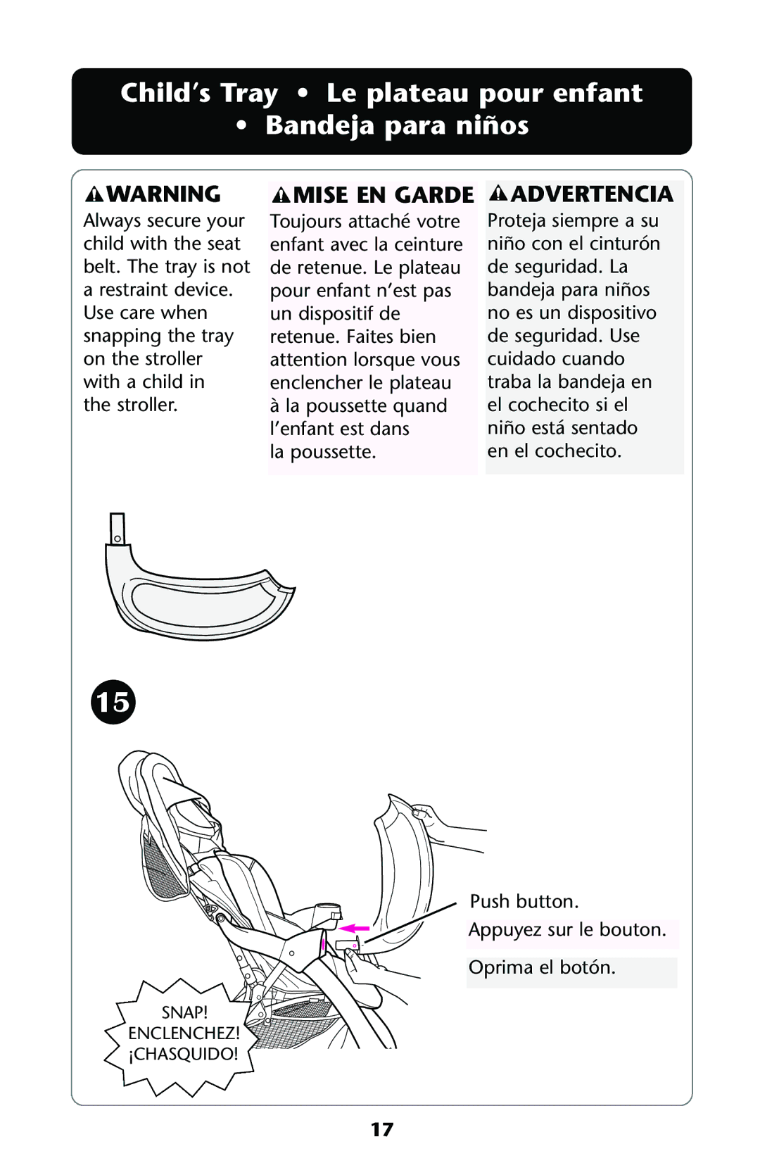 Graco ISPA112AA owner manual Child’s Tray Le plateau pour enfant Bandeja para niños 