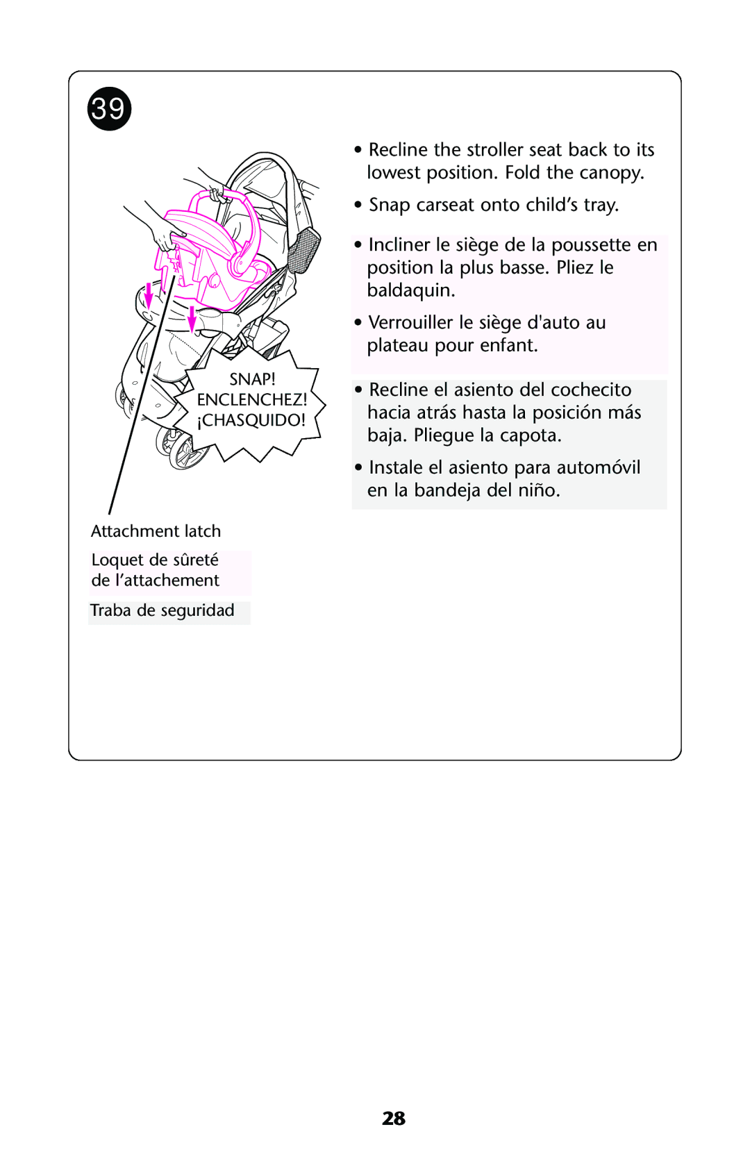 Graco ISPA112AA owner manual Snap Enclenchez ¡CHASQUIDO 