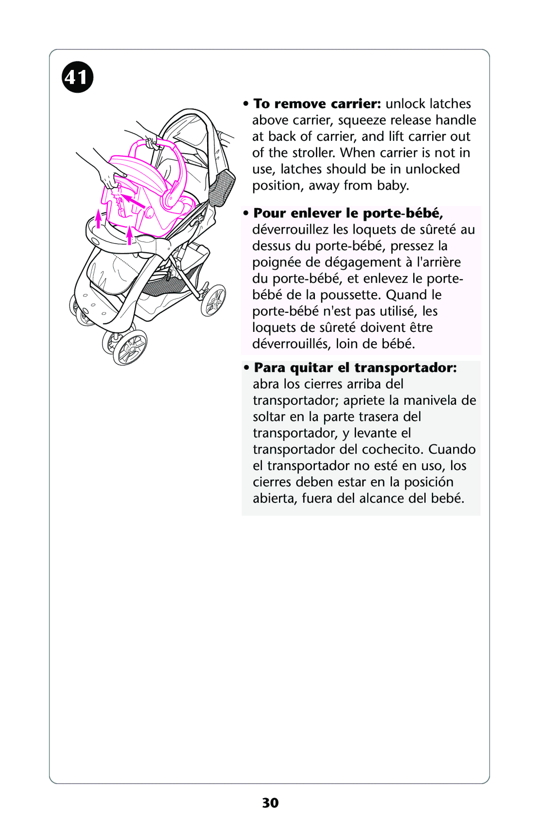 Graco ISPA112AA owner manual To remove carrier unlock latches 