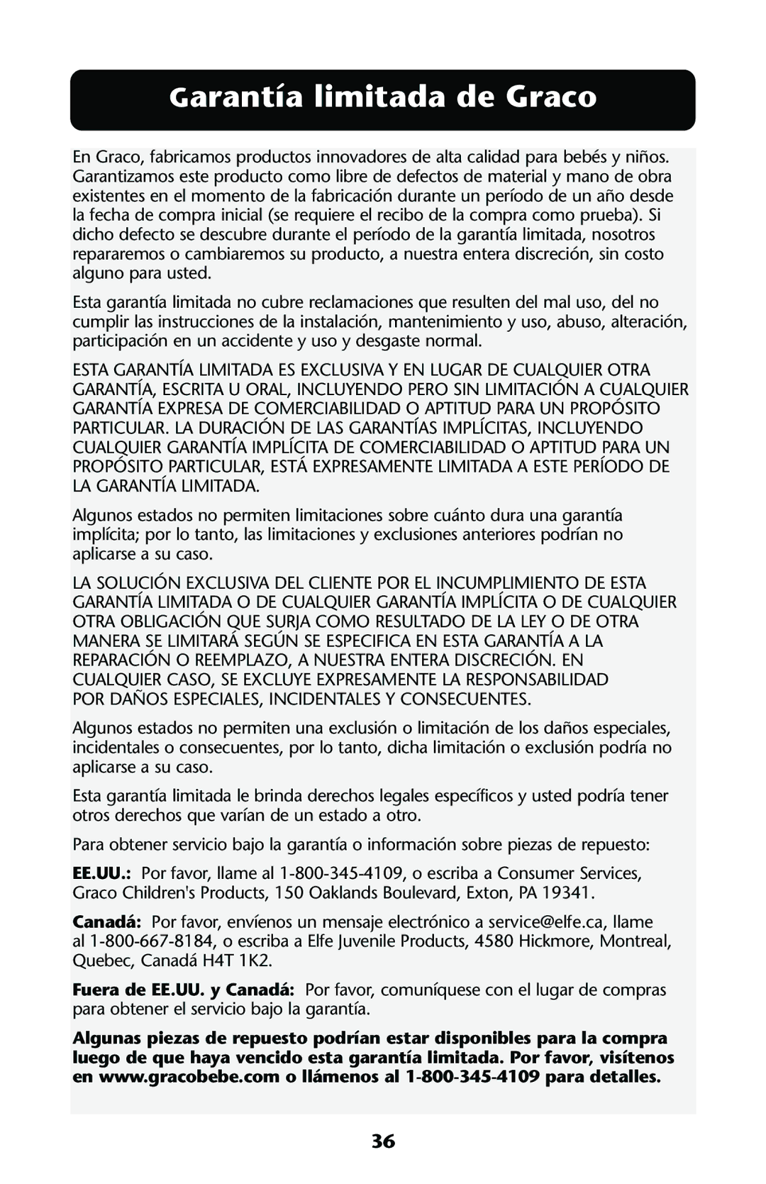 Graco ISPA112AA owner manual Garantía limitada de Graco 