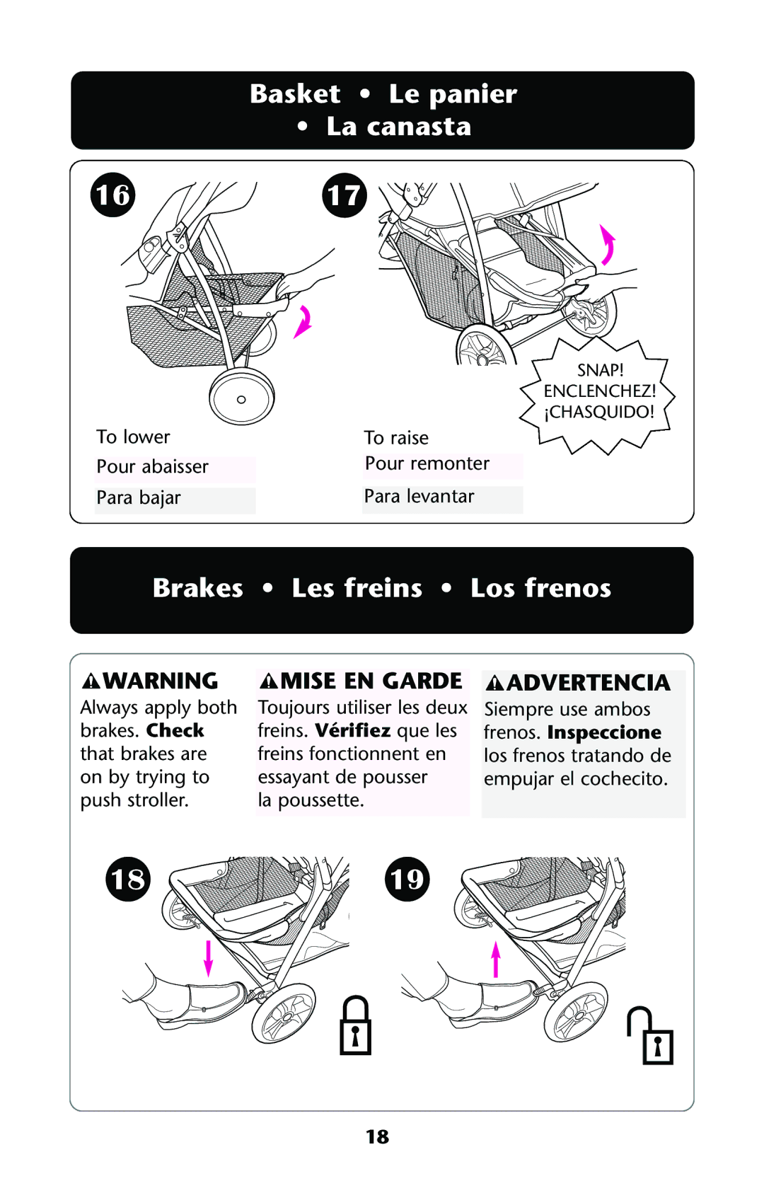 Graco ISPA113AA owner manual Brakes Les freins Los frenos, Advertencia 