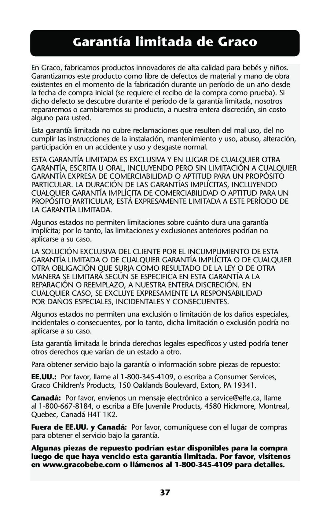 Graco ISPA113AA owner manual Garantía limitada de Graco 