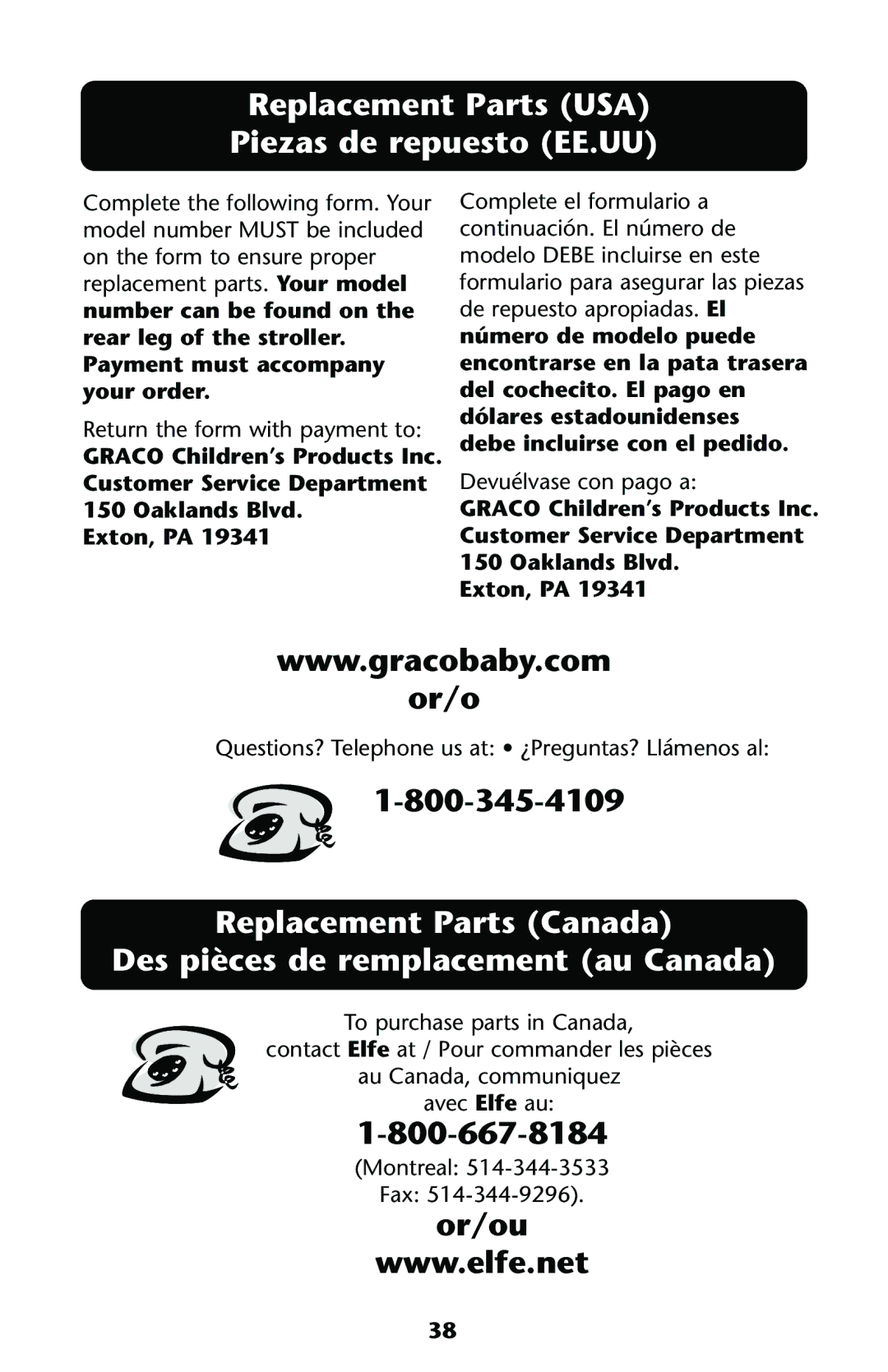 Graco ISPA113AA owner manual Replacement Parts USA Piezas de repuesto EE.UU, Or/ou 