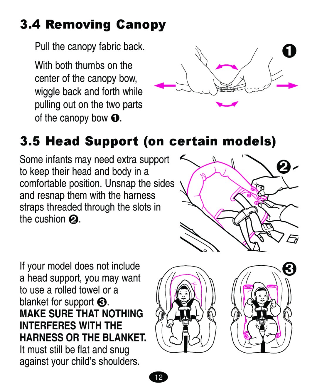 Graco ISPA113AA manual Removing Canopy, Head Support on certain models, Pull the canopy fabric back 