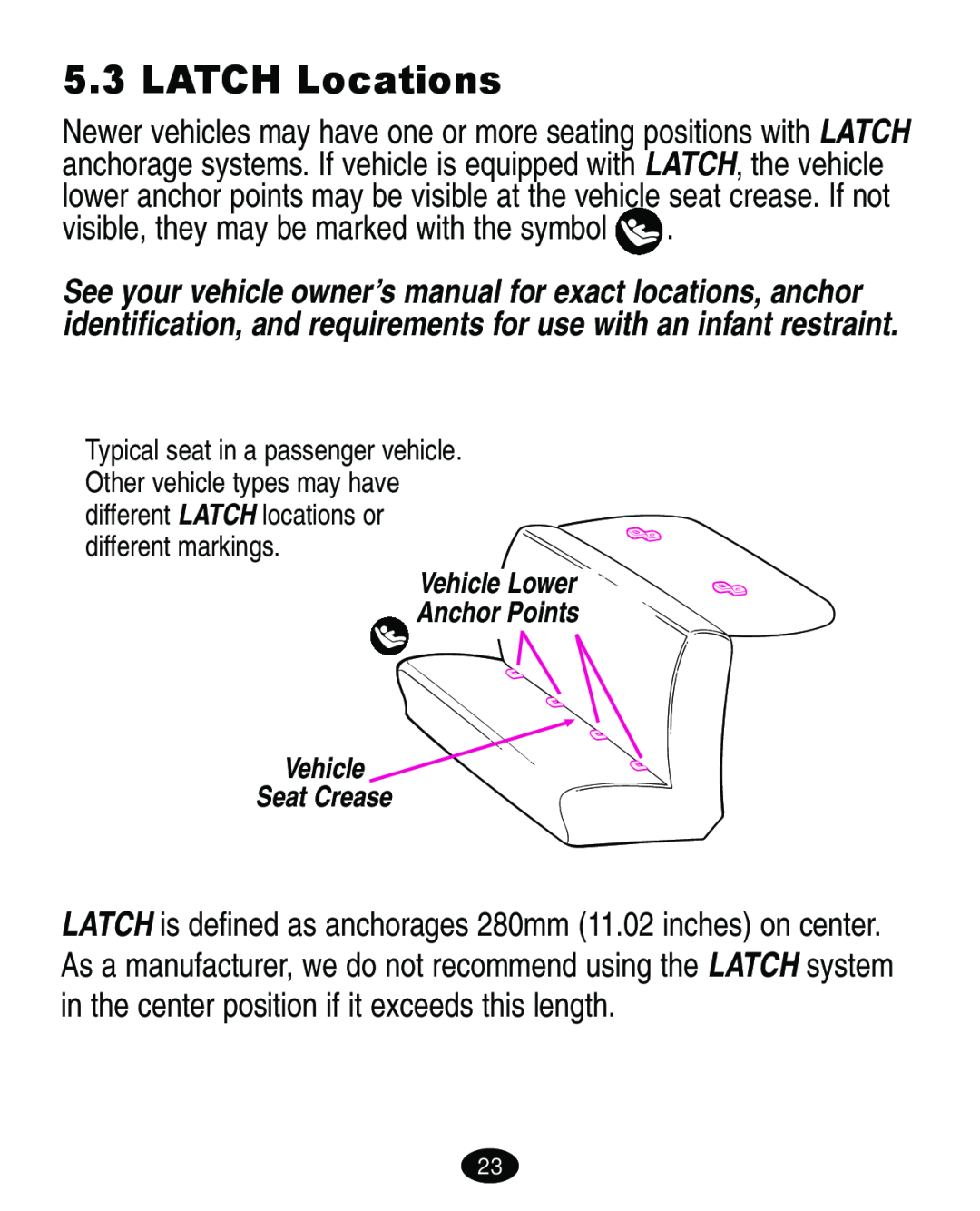 Graco ISPA113AA manual LATCH Locations, visible, they may be marked with the symbol 