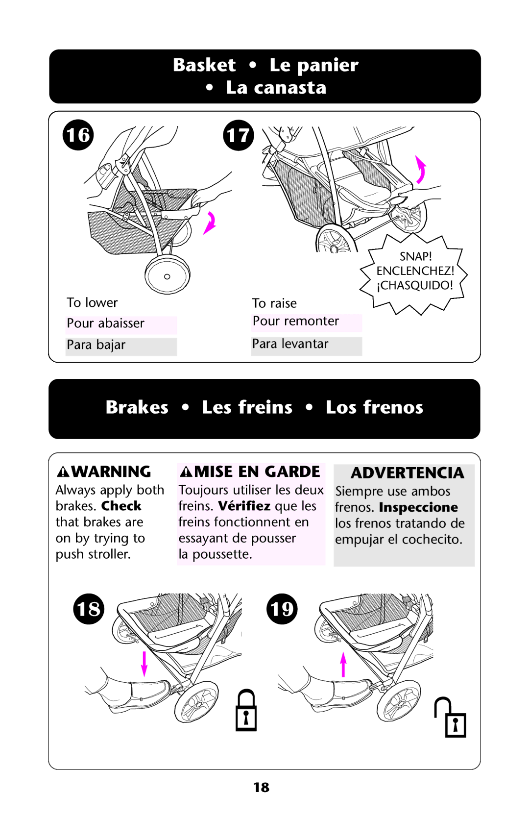 Graco ISPA113AB manual 1617, Brakes Les freins Los frenos 