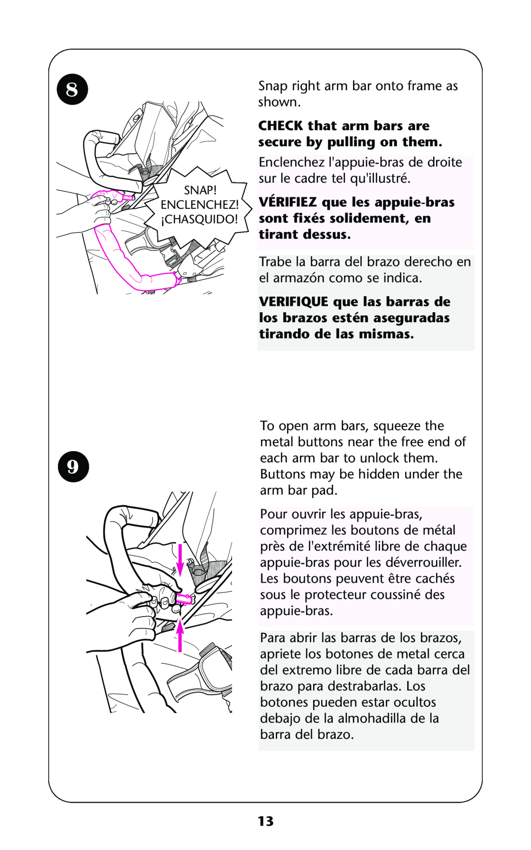 Graco ISPA114AB manual CHECK that arm bars are secure by pulling on them 