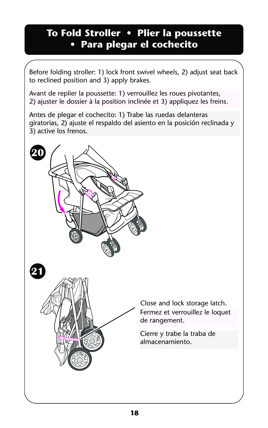 Graco ISPA114AB manual To Fold Stroller Plier la poussette Para plegar el cochecito 