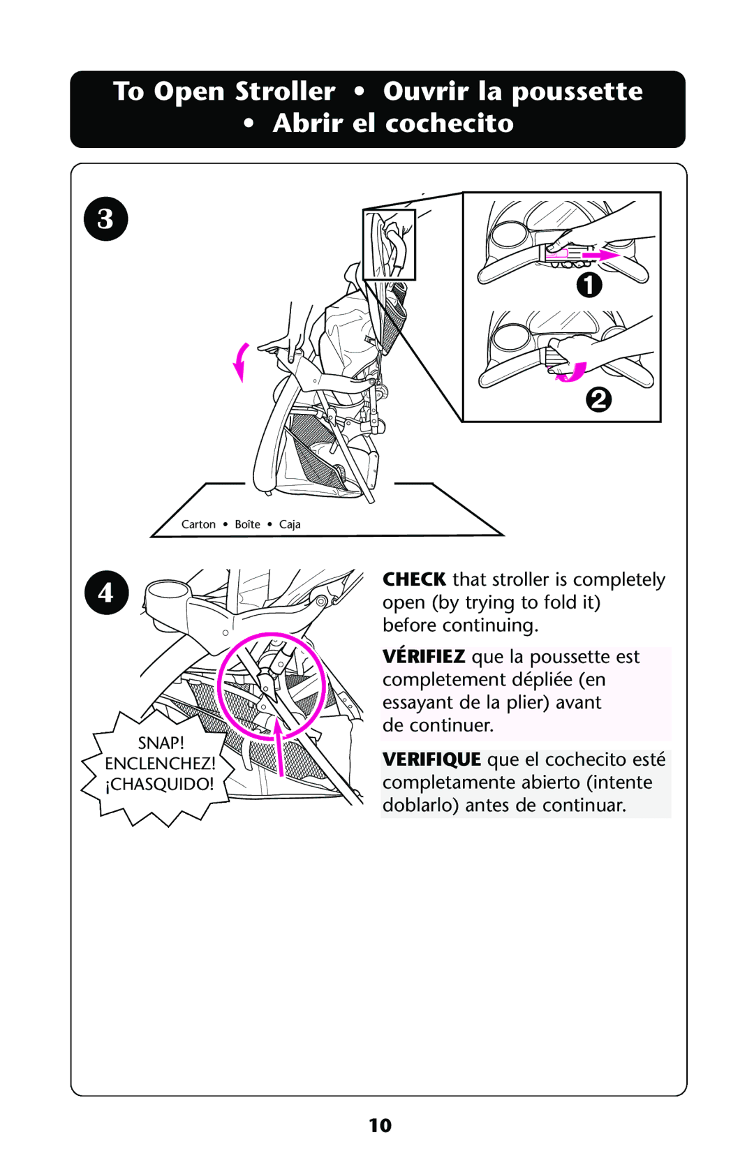 Graco ISPA118AA owner manual To Open Stroller Ouvrir la poussette Abrir el cochecito 