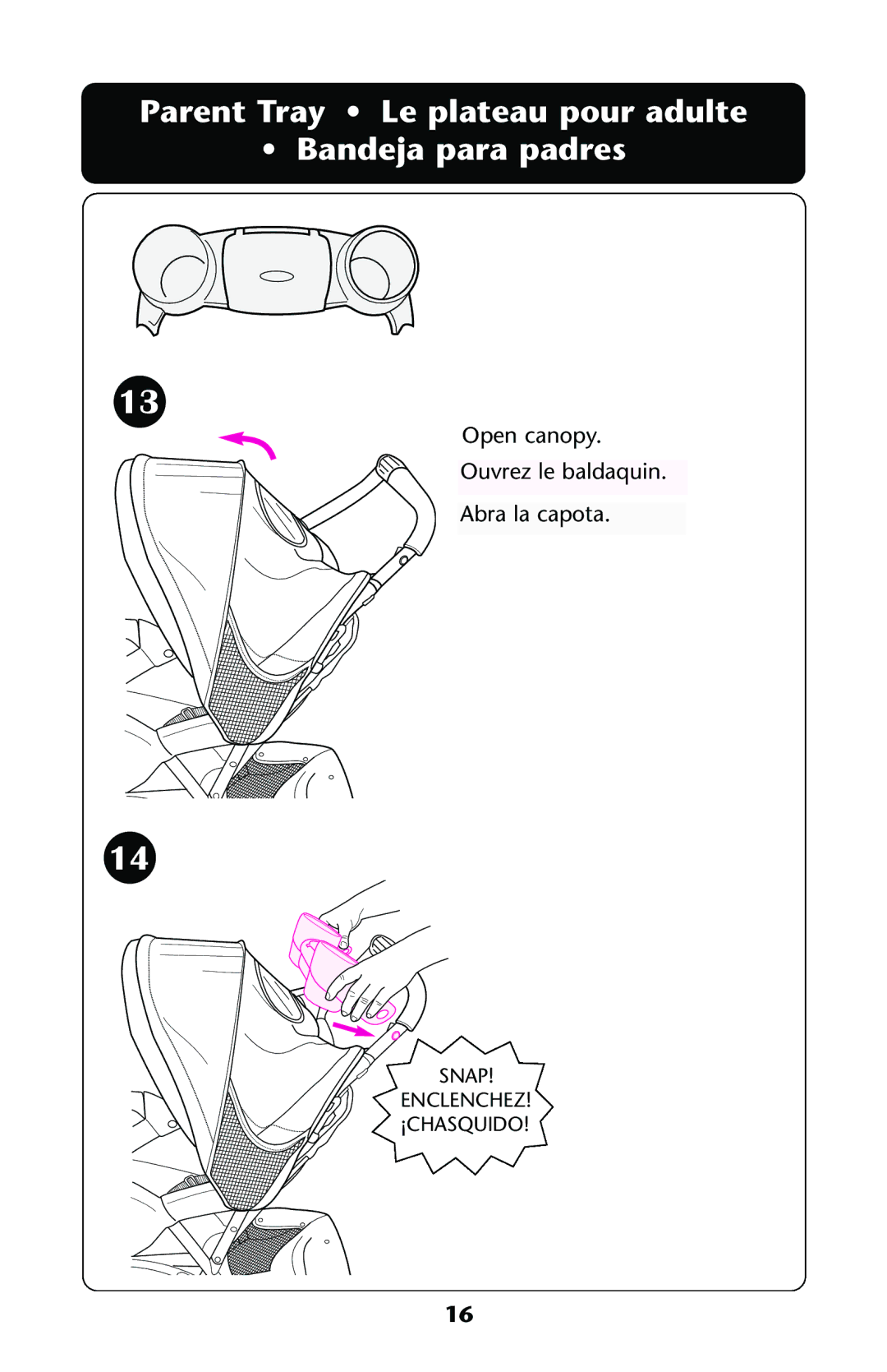 Graco ISPA118AA owner manual Parent Tray Le plateau pour adulte Bandeja para padres 